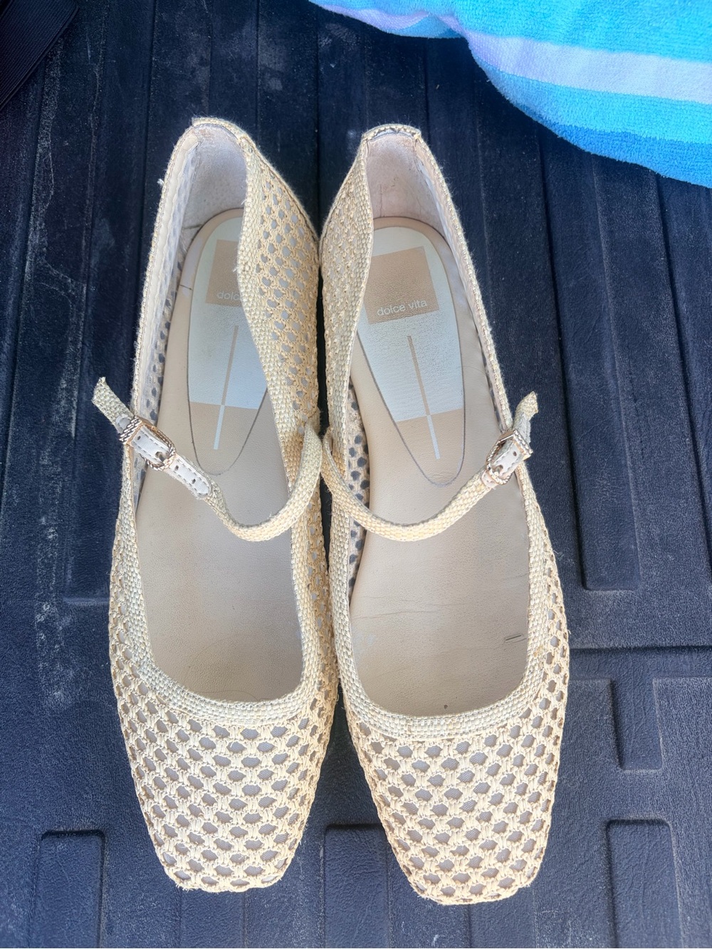 Dolce Vita Beige Woven Mary Jane Flats